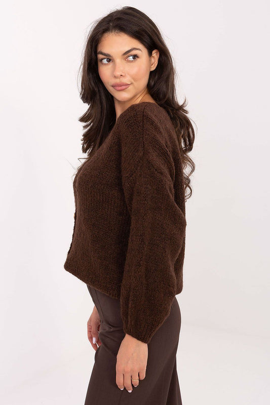 Luxurious V-neck cardigan from Rue Paris, showcasing a soft wool blend perfect for everyday elegance.