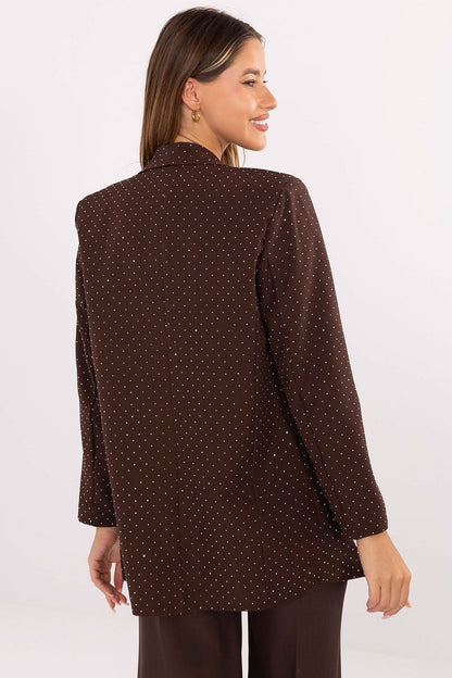 Refined Rue Paris Women's Blazer crafted for elegance, detailed with sparkling jet stones, ideal for enhancing formal attire.