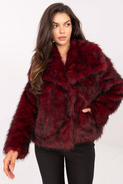 Elegant women's fur jacket by Rue Paris, showcasing luxurious polyester-viscose blend material, perfect for stylish outings and comfort.