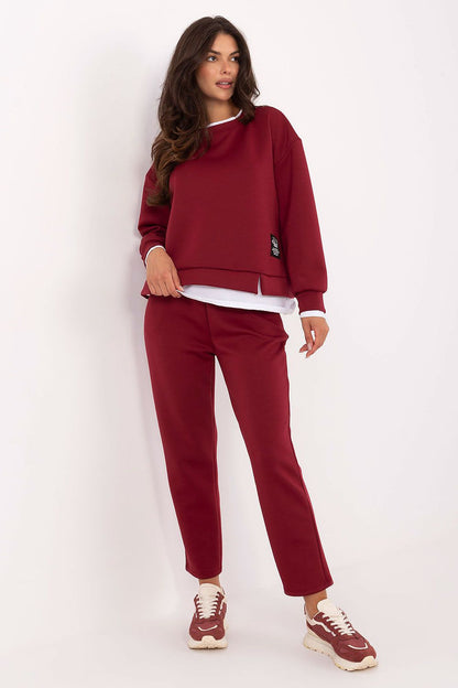 Luxury women's casual set by Rue Paris featuring a round neck sweatshirt and high-waisted trousers in EU Size 0.