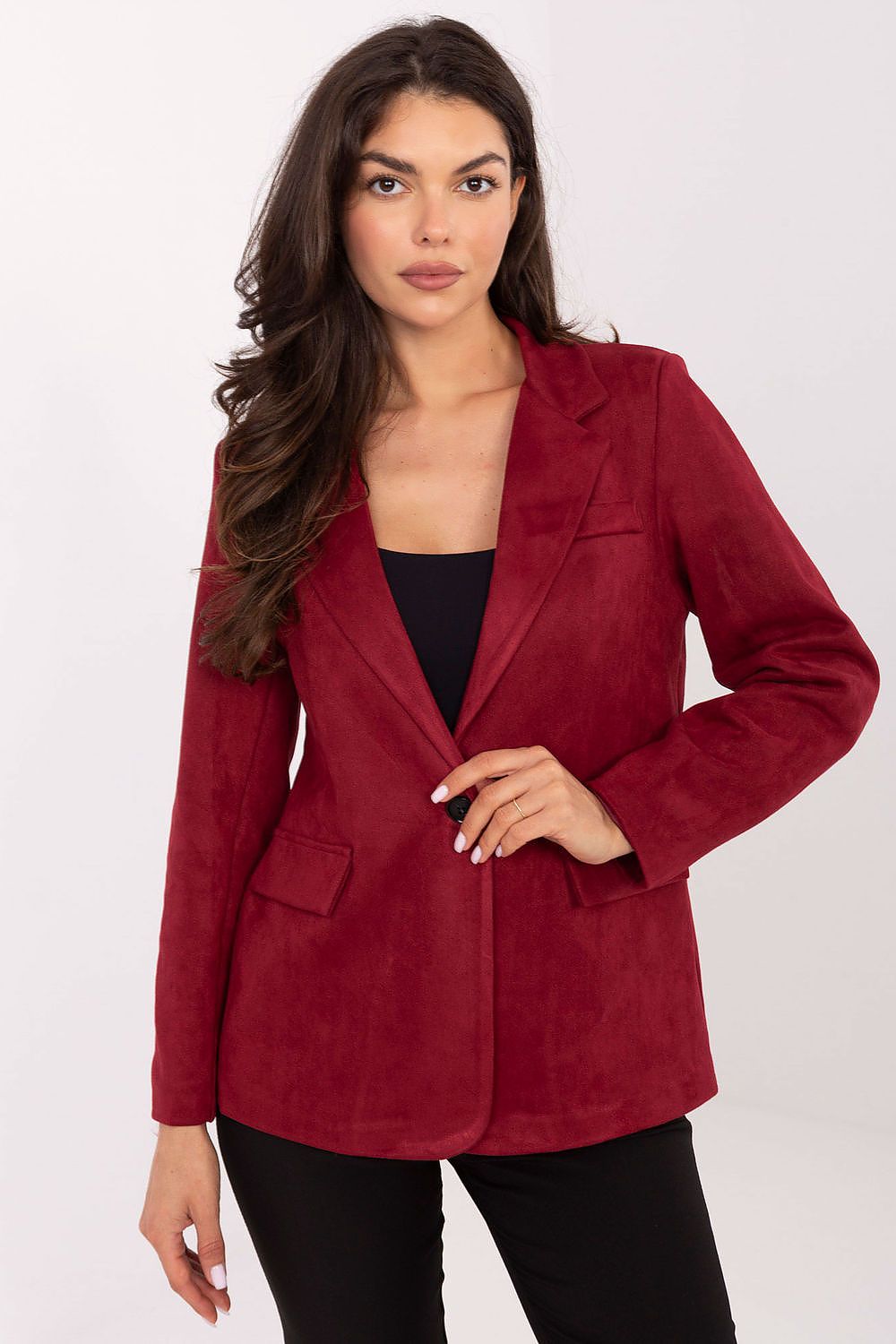 Elegant Women's Suede Blazer by Italy Moda featuring classic notch lapels, perfect for upscale casual events.