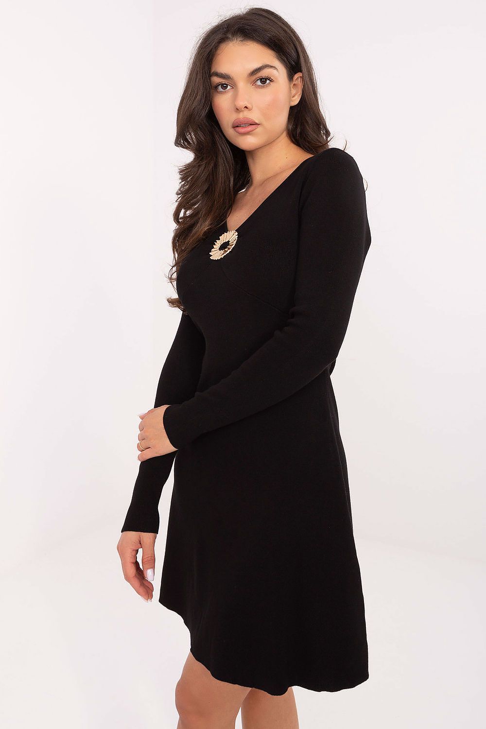 Close-up of the ribbed texture of the stylish knitted mini dress for women, showcasing luxurious quality by Factory Price.