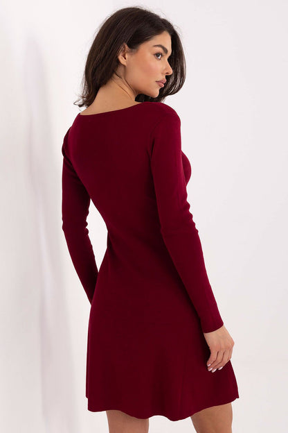 Back view of the sophisticated V-neck mini dress by Factory Price, illustrating its chic long sleeve design and timeless appeal.