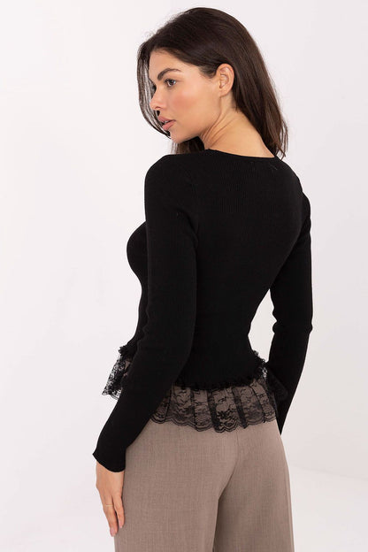 Factory Price elegant women's sweater, beautifully designed with a round neckline and ruffled hem for a unique and timeless look.