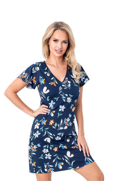 Donna luxury knee-length nightshirt for women, made from 100% cotton, featuring a V-neckline and elegant lace short sleeves, available in sizes S to XXL.