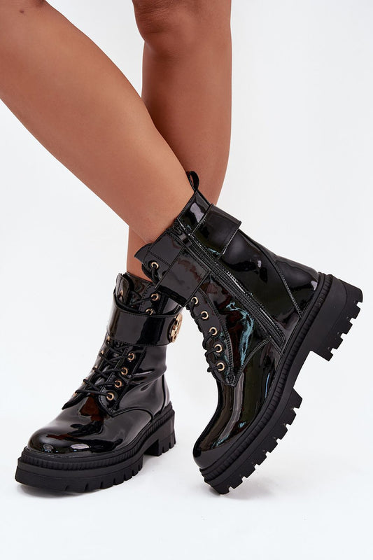 Elegantly designed women's eco leather ankle boots by Step in Style, featuring luxurious fur lining and decorative gold detail.