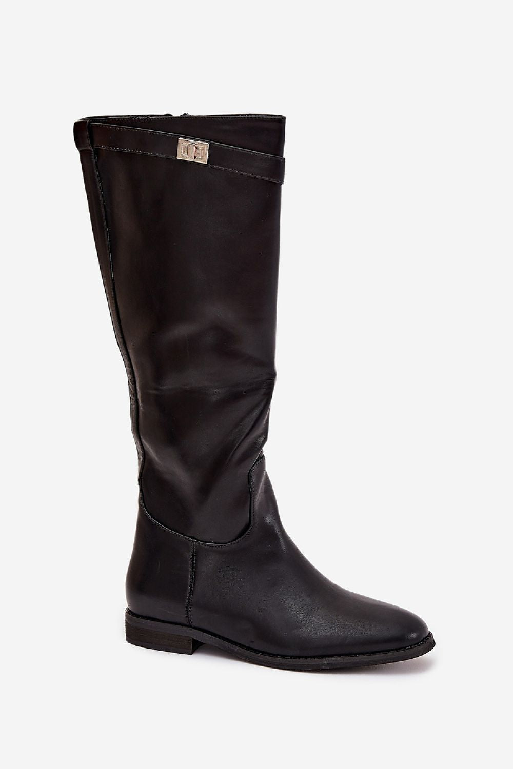 Insulated comfort flat heel thigh-high boots from Step in Style, made of eco leather, showcasing rounded toes and practical zipper for easy wear.