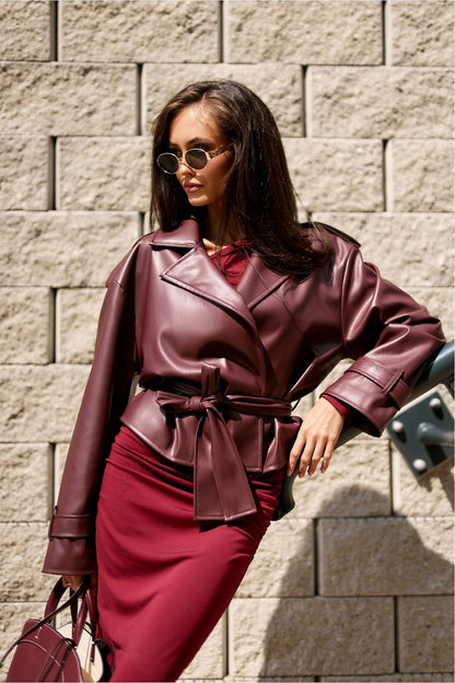 Detailed view of the waist tie on the Lorina Jacket by Roco Fashion, emphasising silhouette and luxury design.