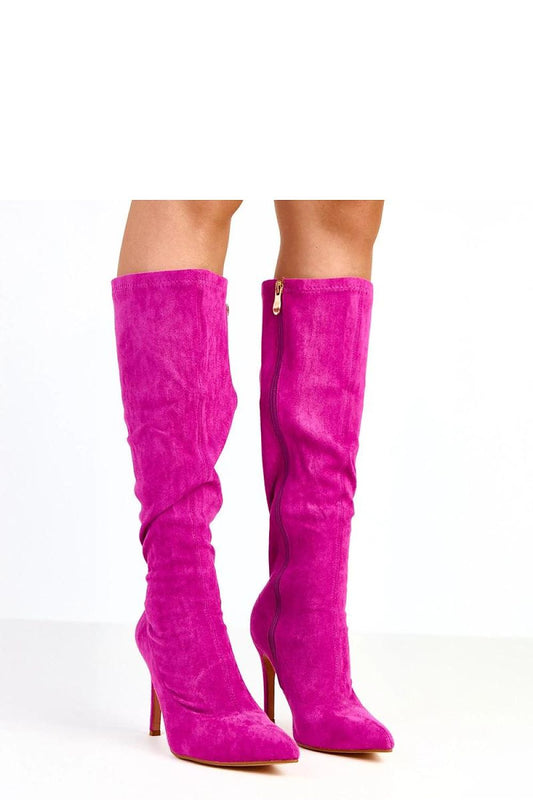 Elegant women's heel boots by Solea crafted from high-quality eco-friendly suede leather, featuring a slim pointed toe and knee-high shaft for a sophisticated silhouette.