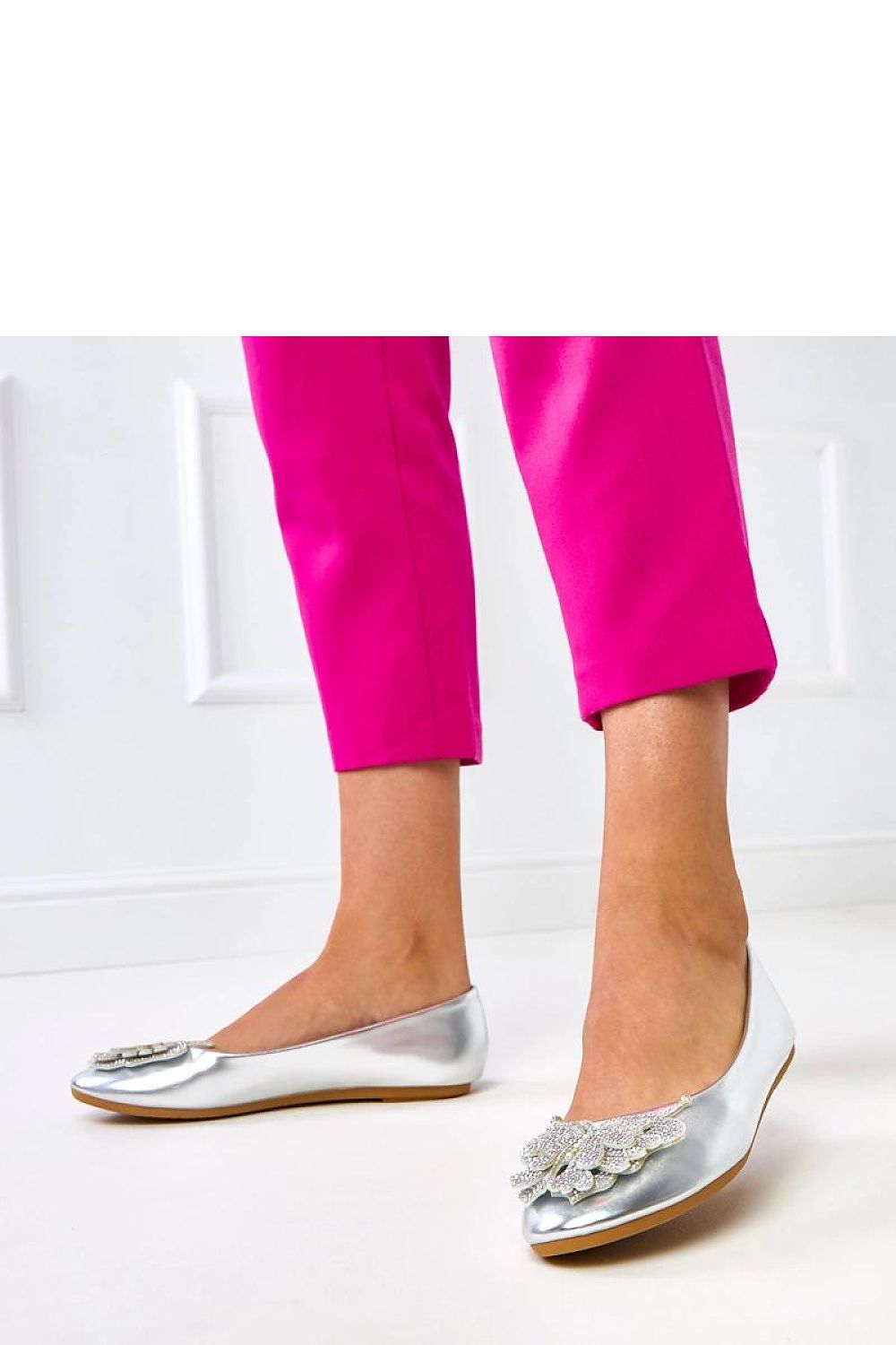 Elegant Solea Women's ballet flats in eco leather showcasing a decorative butterfly adorned with zircons, perfect for adding a touch of luxury to any outfit.