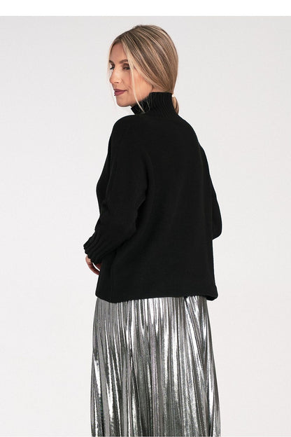 Elegant high-neck golf sweater by Figl, showcased in size S/M, featuring classic knitwear design with ribbed cuffs and a luxurious blend of nylon, polyester, and viscose for ultimate comfort.