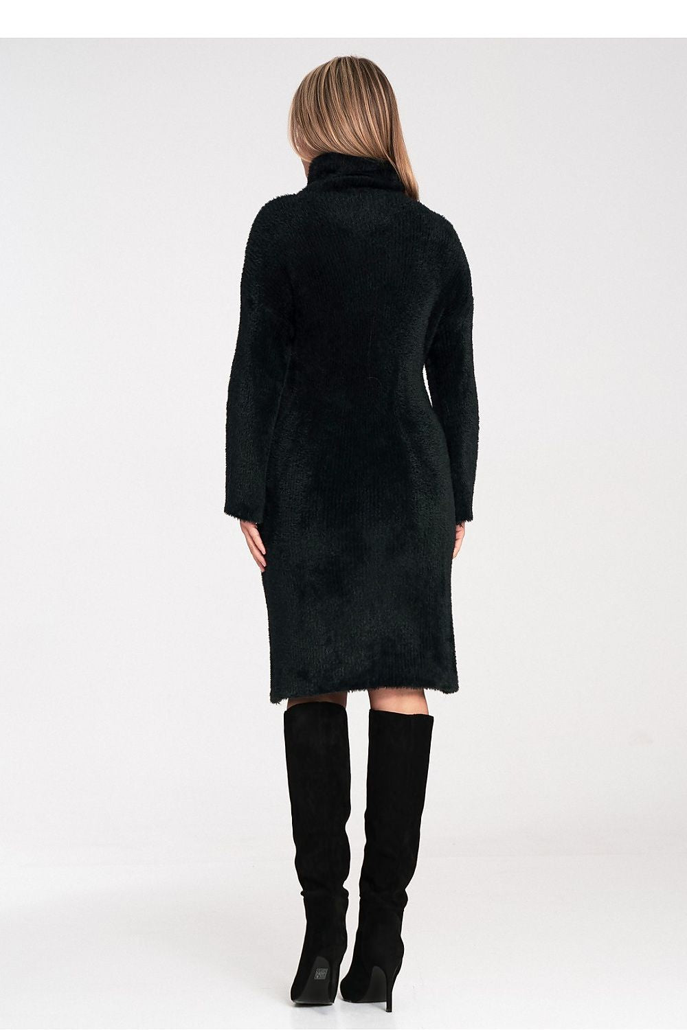 Elegant Fluffy Fabric Daydress by Figl displayed on a model, featuring a sophisticated silhouette and luxurious soft fabric.