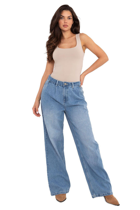 Luxury Women's Mom Fit Jeans by Sublevel showcasing a high-quality cotton fabric with a wide leg design, perfect for stylish casual outfits.