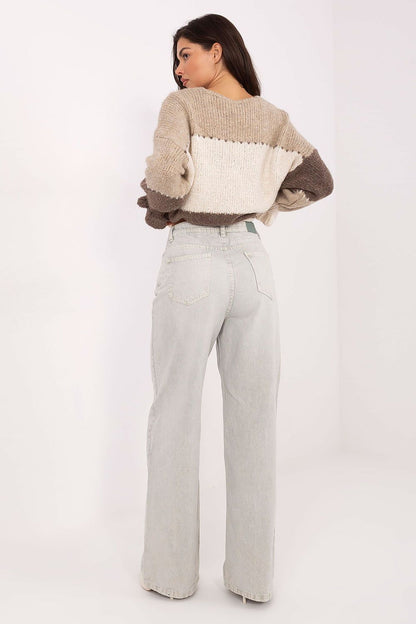 Luxury women's high-waisted wide leg jeans in cotton by Sublevel, showcasing modern comfort style and elegant design.