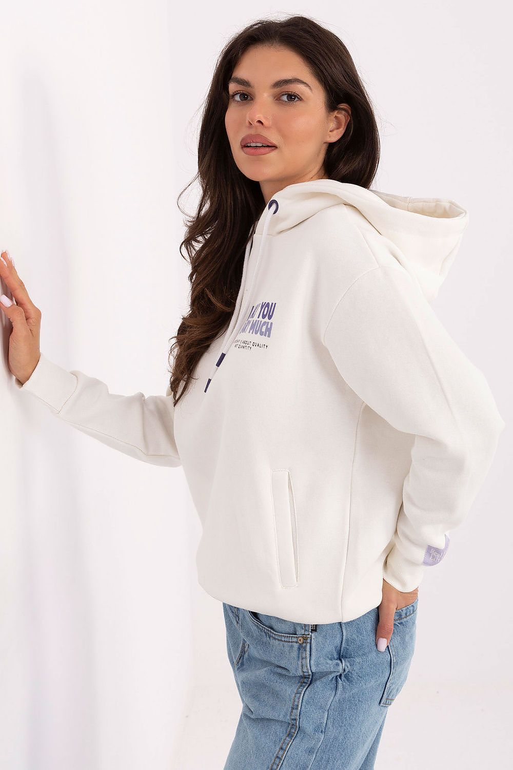 Luxury women's casual hoodie by Sublevel, showcasing elegant cotton-polyester blend fabric and drawstring hood.