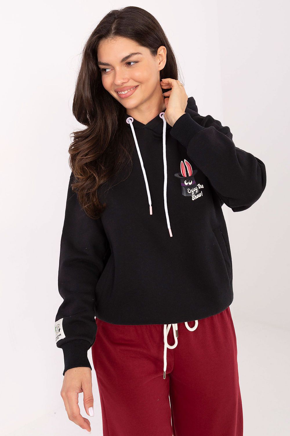 Luxury Women's Casual Hoodie with Drawstrings from Sublevel, crafted in a premium cotton-polyester blend for ultimate comfort.