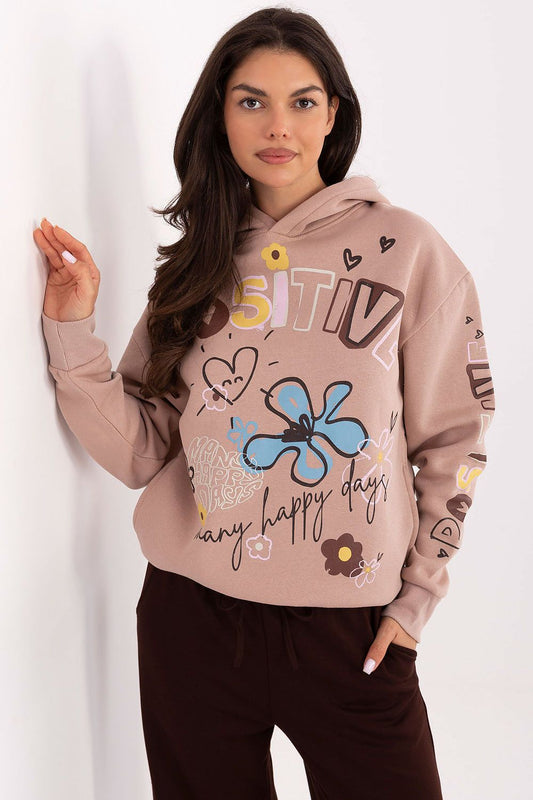 Luxurious casual women's sweatshirt by Sublevel in comfort blend cotton and polyester, featuring a stylish print, ideal for everyday elegance.