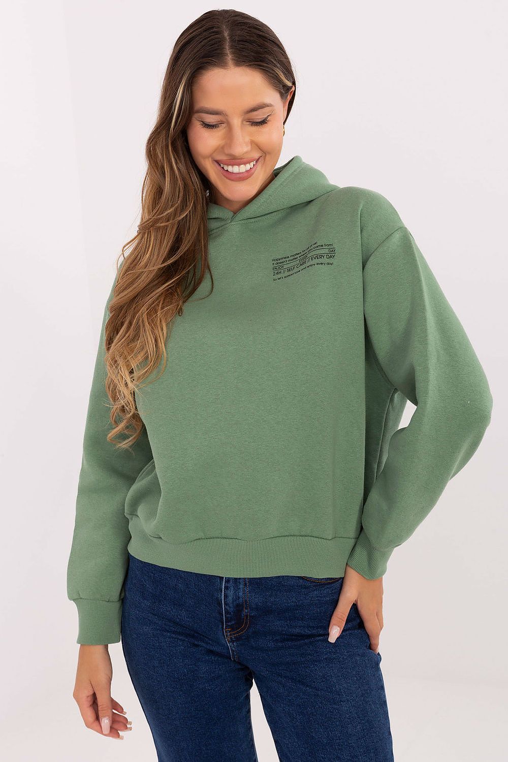 Elegant women's casual hoodie by Sublevel, crafted from a luxurious cotton-blend, featuring long sleeves and a stylish hood, ideal for chic everyday wear.