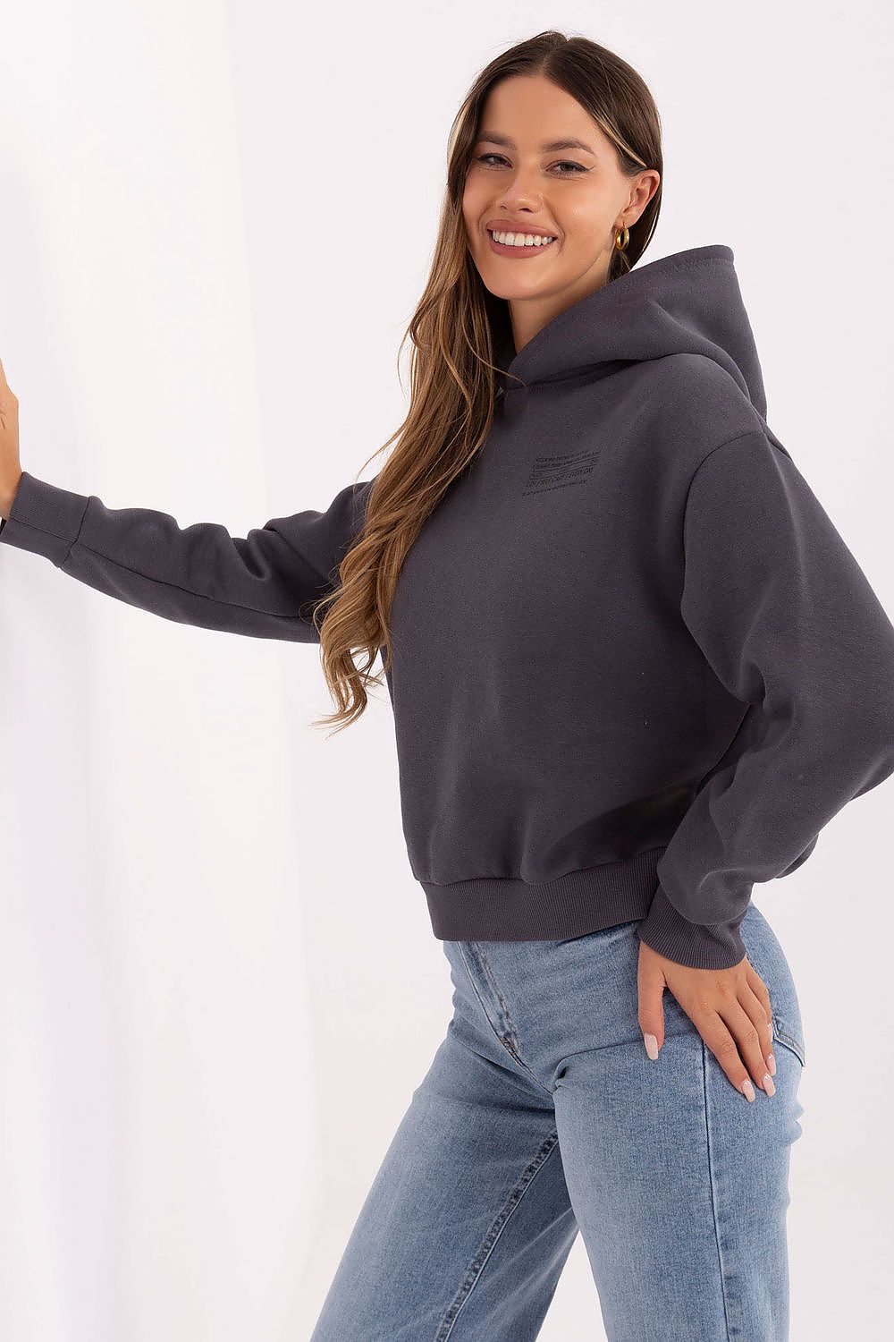 Long sleeve women's hoodie by Sublevel with a subtle print, crafted for a chic and relaxed lifestyle.