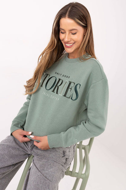 Luxury women's casual sweatshirt by Sublevel, crafted from a soft cotton blend featuring elegant embroidery, perfect for stylish everyday wear. Available in sizes XS to XXL.