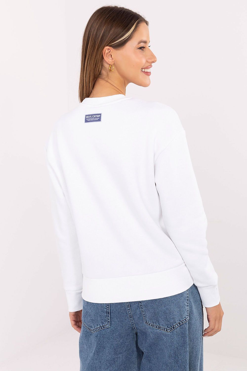 Complete view of Sublevel's luxury women's casual sweatshirt available in sizes XS to XXL, perfect for a stylish everyday look.