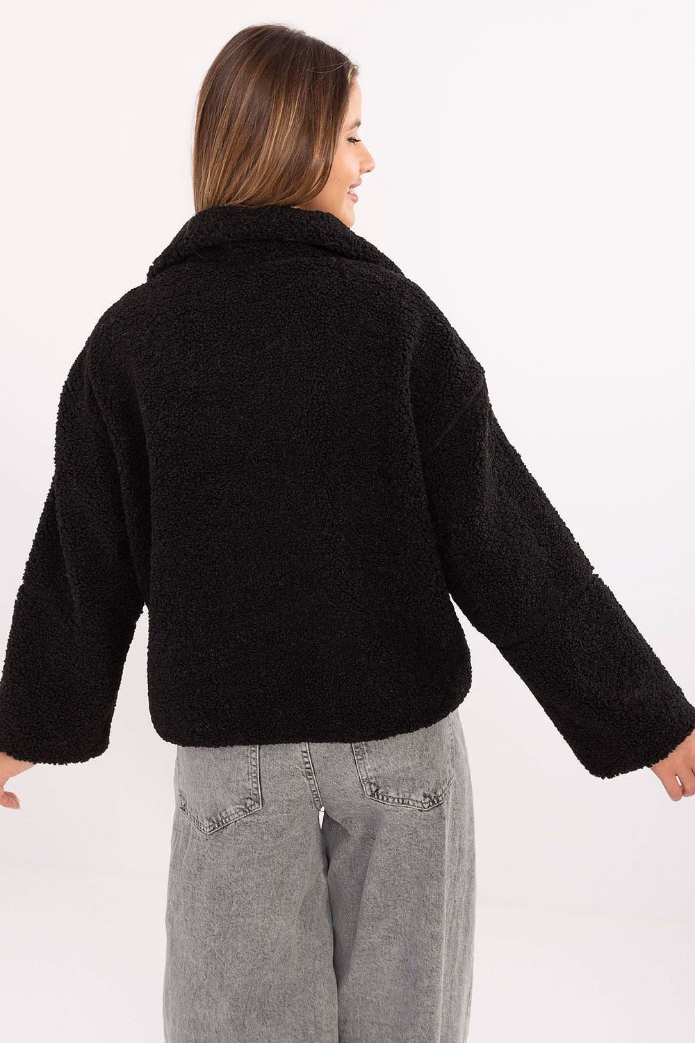 Luxurious women's faux fur jacket by Sublevel, featuring eco-leather inserts, perfect for stylish autumn and winter outfits.