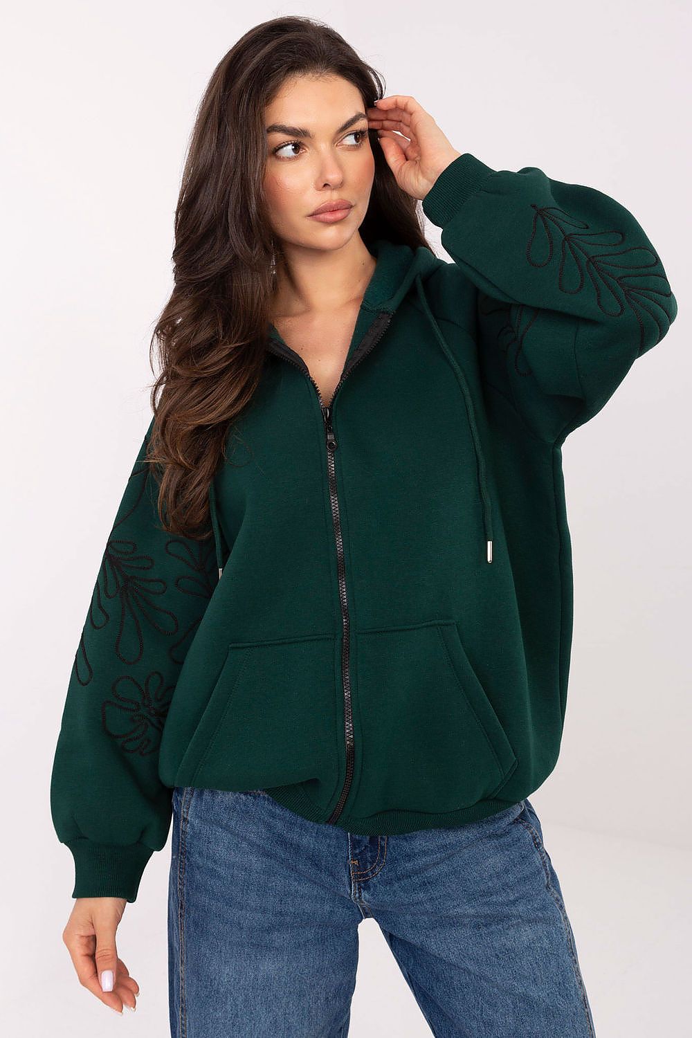 Luxurious women's hoodie with embroidery designed by Relevance, showcasing a comfortable fit and chic casual style ideal for daily wear.