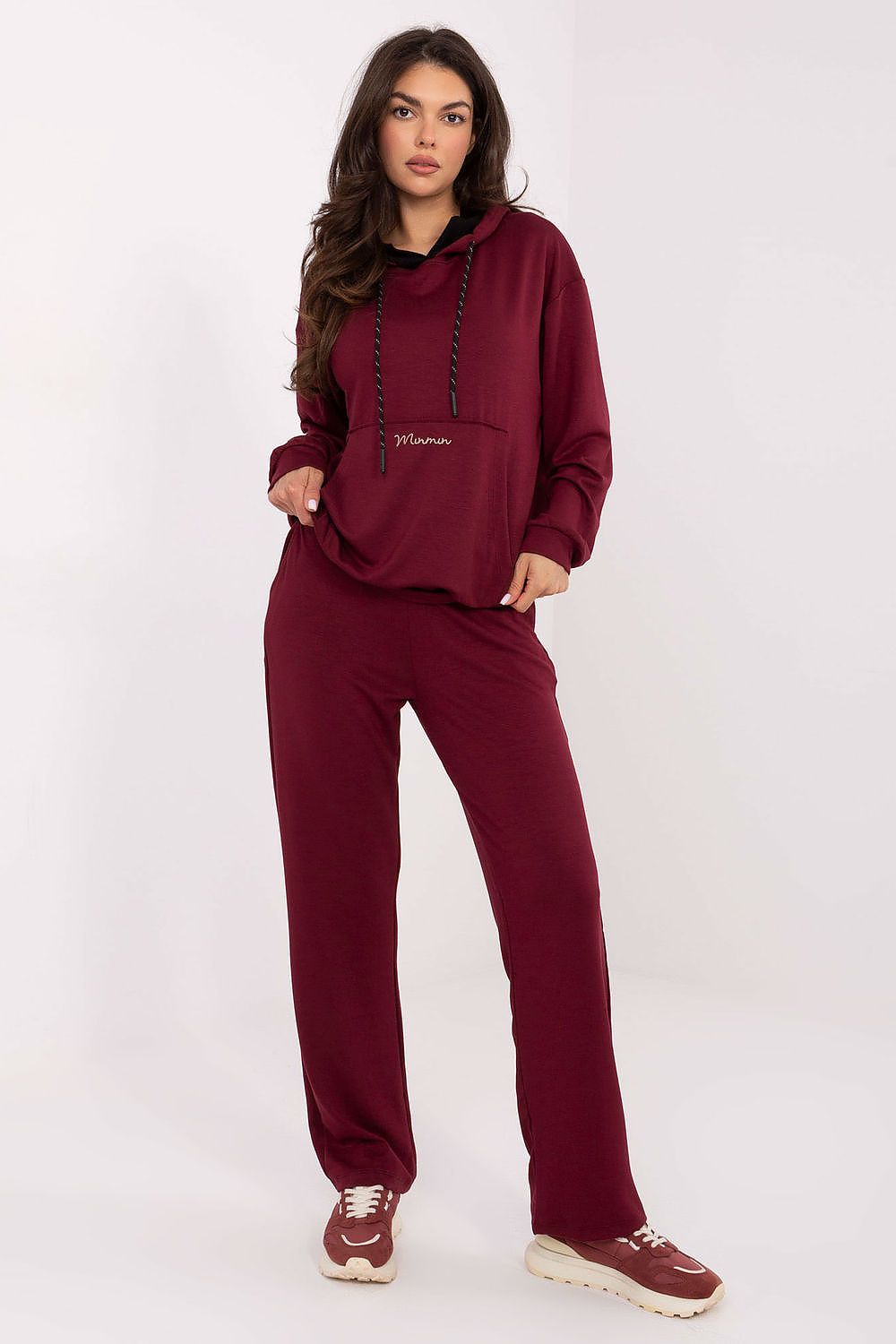 Luxury women's casual tracksuit set by Relevance featuring a soft viscose blend with a hood and kangaroo pocket, perfect for stylish everyday wear in EU size 0.
