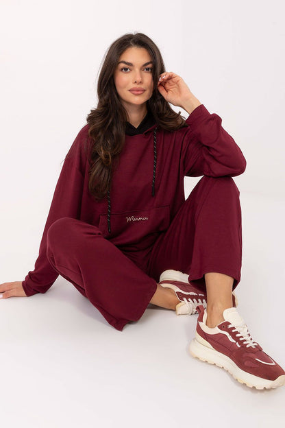 Luxury Women's Casual Tracksuit Set by Relevance featuring a soft viscose blend sweatshirt and pants with a hood and kangaroo pocket.