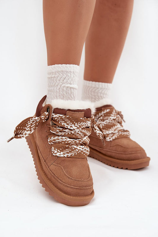 Luxury Vinceza low women's snow boots made from natural suede with a plush fur lining, perfect for winter elegance.