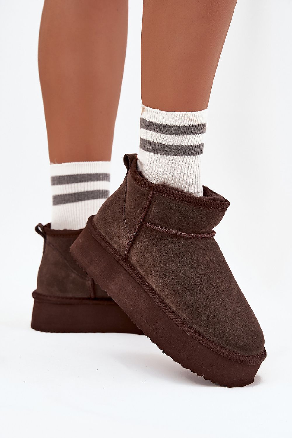 Close-up of Vinceza Luxury Suede Snow Boots, highlighting plush fur lining and premium suede craftsmanship, designed for ultimate comfort and warmth by Step in style.