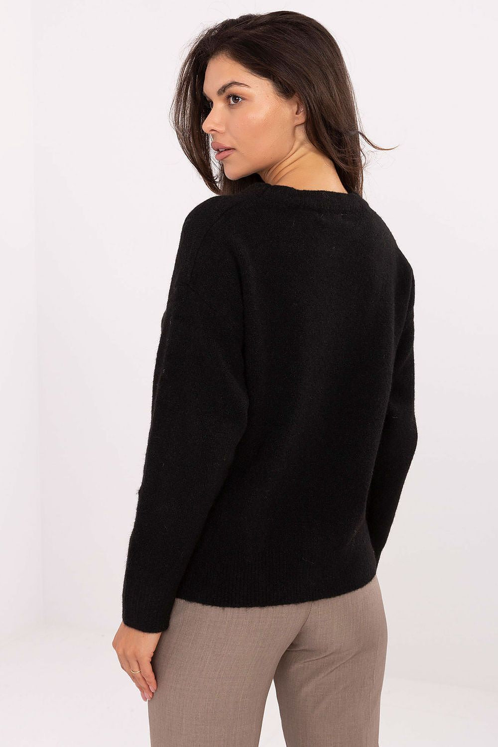 Stylish women's sweater in EU size 0 by Factory Price, featuring a cozy high-quality blend of polyamide, wool, viscose, and elastane with a charming teddy bear patch.