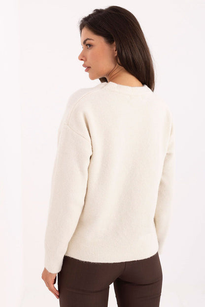 Refined women's sweater by Factory Price in EU size 0, crafted for comfort and style with a 61 cm length and unique teddy bear embroidery at chest level.