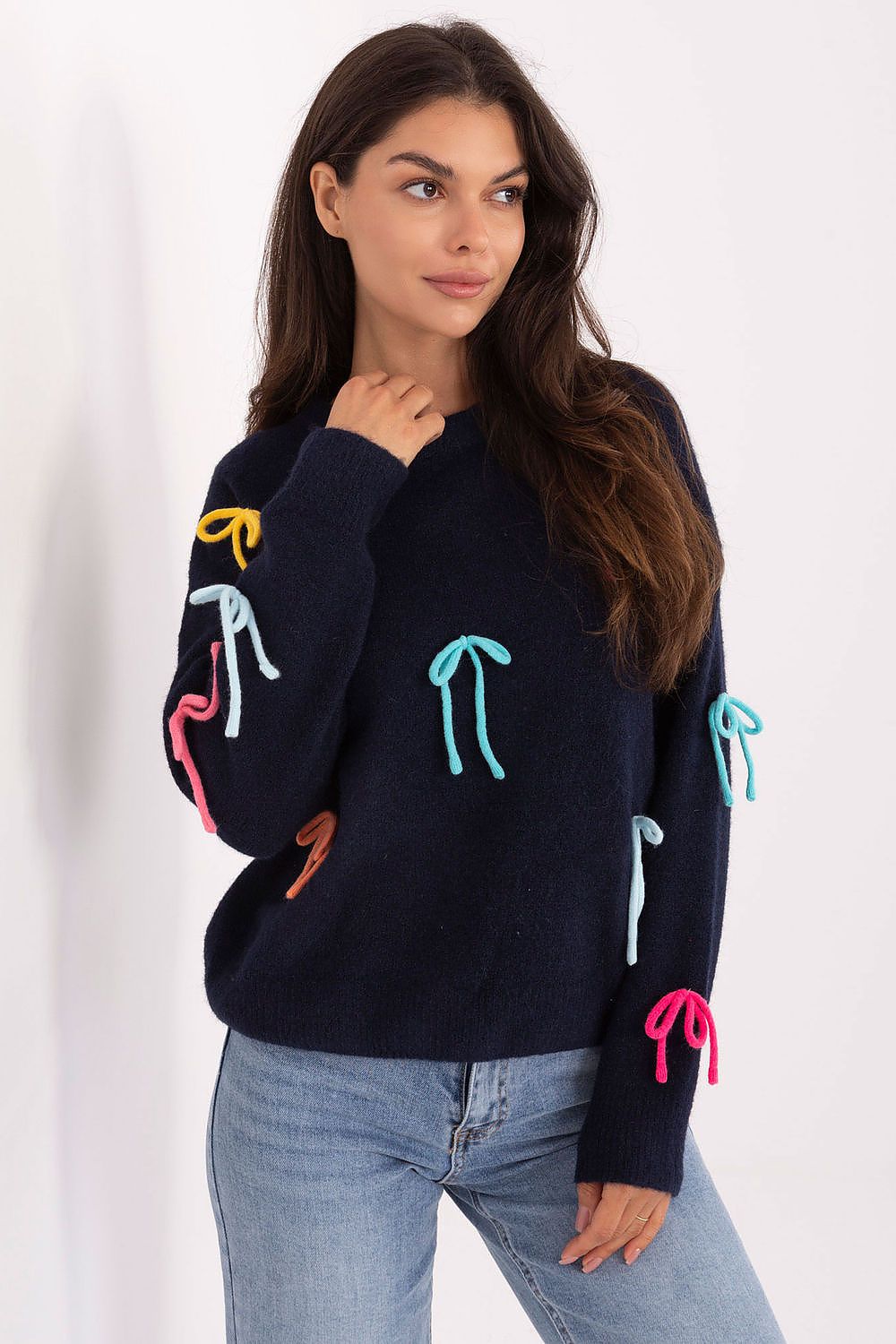 Fashionable and comfortable women's sweater with long sleeves and round neckline, designed for everyday wear by Factory Price.