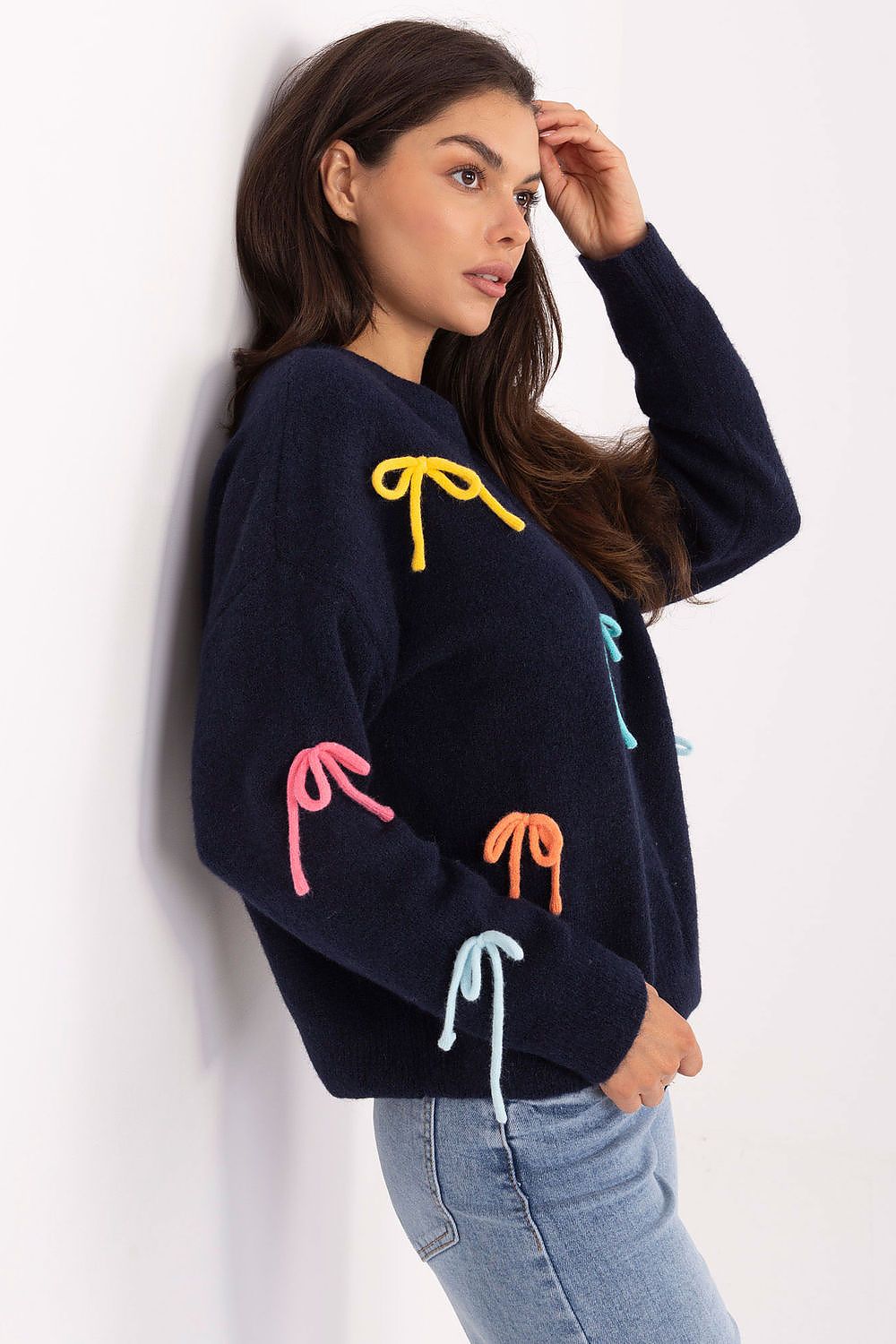 Stylish casual women's sweater in a flattering EU size 0, featuring a unique blend of fabrics, available at Factory Price.