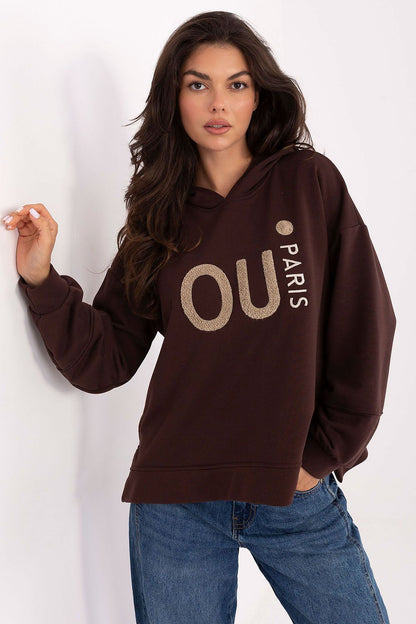 Close-up of the high-quality cotton fabric of the luxury women's sweatshirt, featuring unique embroidery details, by Factory Price.