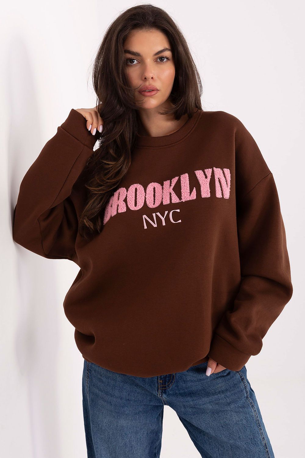 Luxury women's sweatshirt by Factory Price, featuring an elegant embroidered inscription, crafted from a soft cotton-spandex blend for ultimate comfort and style.