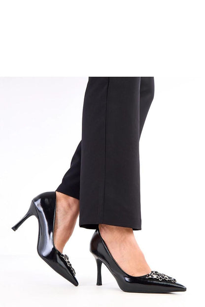 Chic Solea patent leather stilettos with alluring zircon accents, designed to elevate your evening attire and make a luxurious fashion statement.