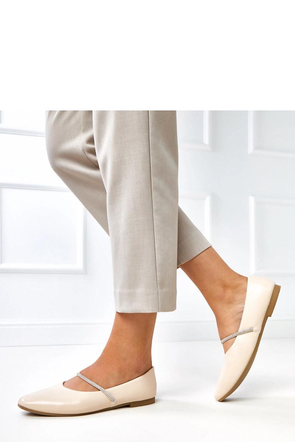 Side view of Solea sophisticated square toe ballet flats, designed for comfort with a flat heel and chic zircon detailing.