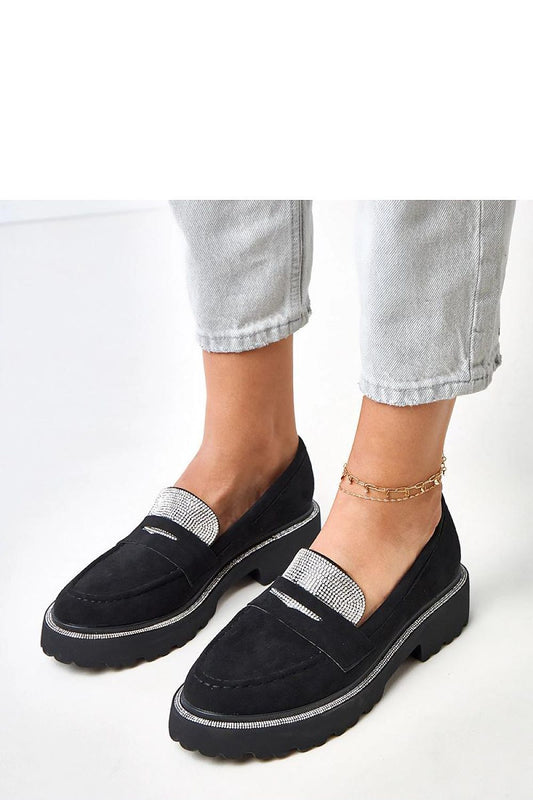 Luxurious Solea women's moccasins with a 3.5 cm heel, adorned with sparkling zircons, combining comfort and style, perfect for casual and elegant outfits.