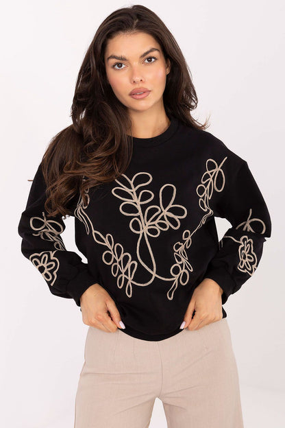 Luxury women's cotton blend sweatshirt by Relevance featuring subtle embroidery, perfect for casual stylish wear.