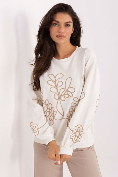 Luxurious women's cotton blend casual sweatshirt by Relevance featuring subtle embroidery, perfect for stylish everyday wear.