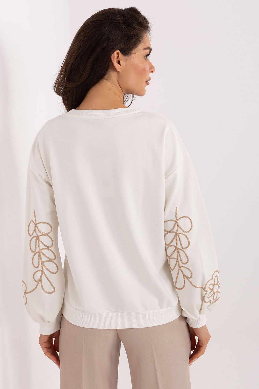 Soft cotton blend casual sweatshirt for women by Relevance, showcasing delicate embroidery details, available in EU size 0 and up.