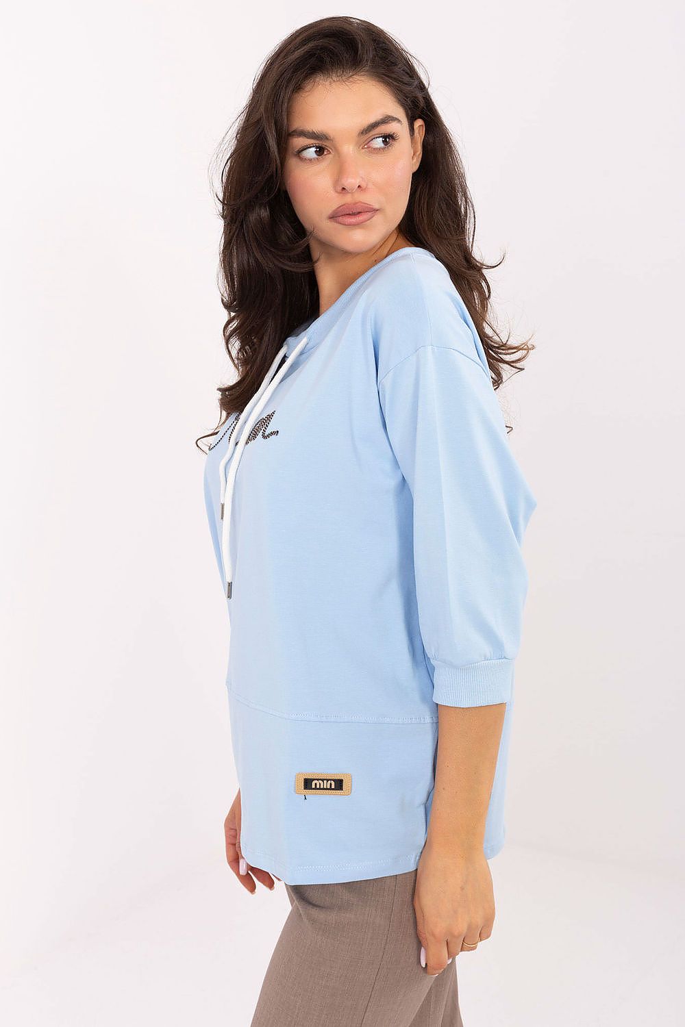 Luxury Casual Cotton Blend Blouse by Relevance featuring elegant 3/4 sleeves and a decorative neckline.