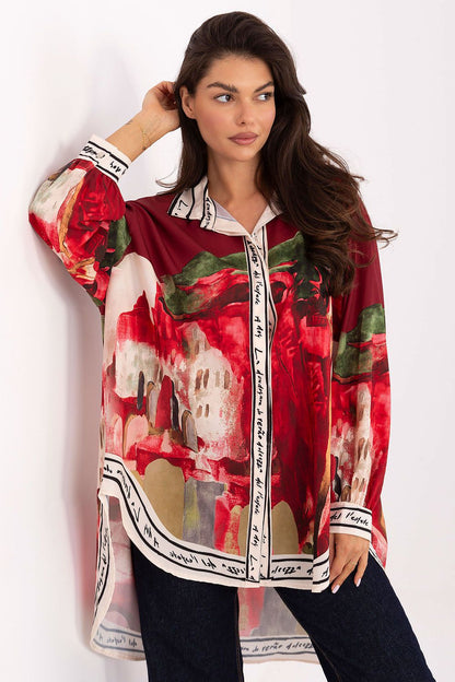 Rue Paris Women's Elegant Long Sleeve Shirt in Viscose-Polyester Blend, showcasing a modern design and classic collar, perfect for sophisticated casual wear.