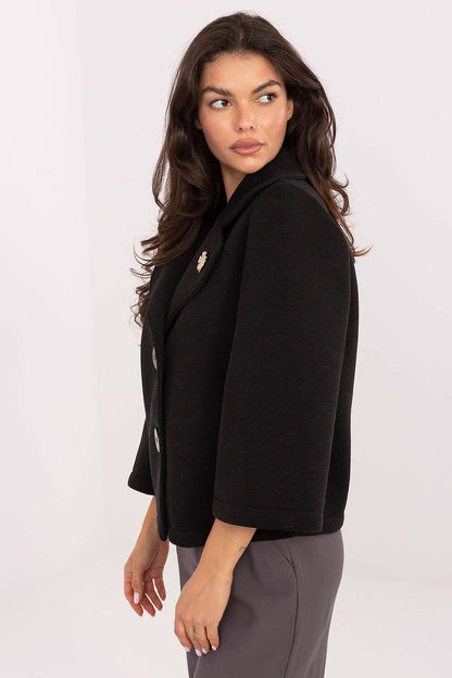 Elegant women's coat by Rue Paris showcased with practical slip pockets, designed for ultimate comfort.