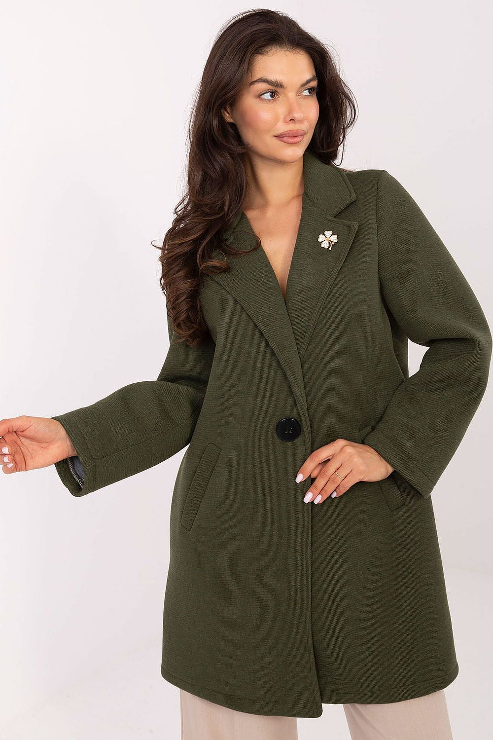 Stylish Rue Paris women's coat featuring a button closure and lapels, perfect for transitional seasons, crafted from durable polyester, viscose, and elastane.