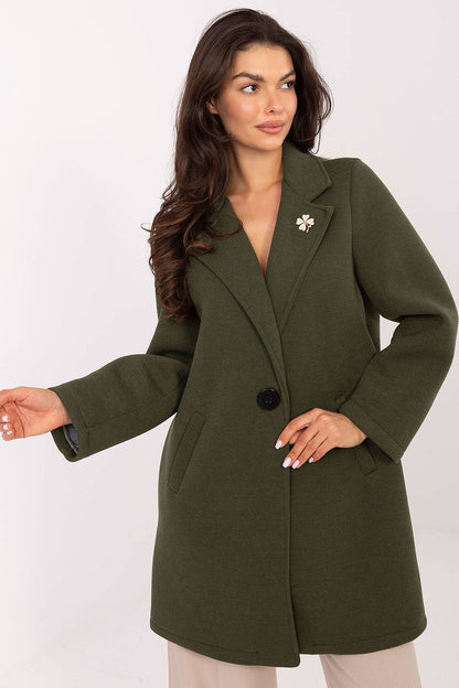 Stylish Rue Paris women's coat featuring a button closure and lapels, perfect for transitional seasons, crafted from durable polyester, viscose, and elastane.