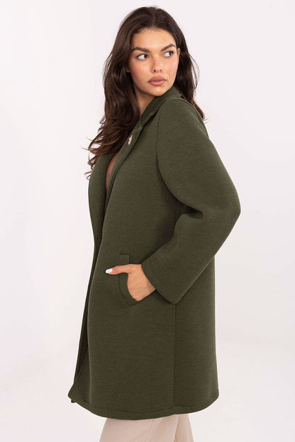Sophisticated Rue Paris women's coat with practical slip pockets, designed for elegance and versatility in everyday and office wear.