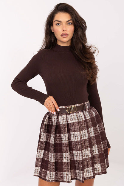 Luxurious lightweight checkered mini skirt by Rue Paris, ideal for both casual and work settings.